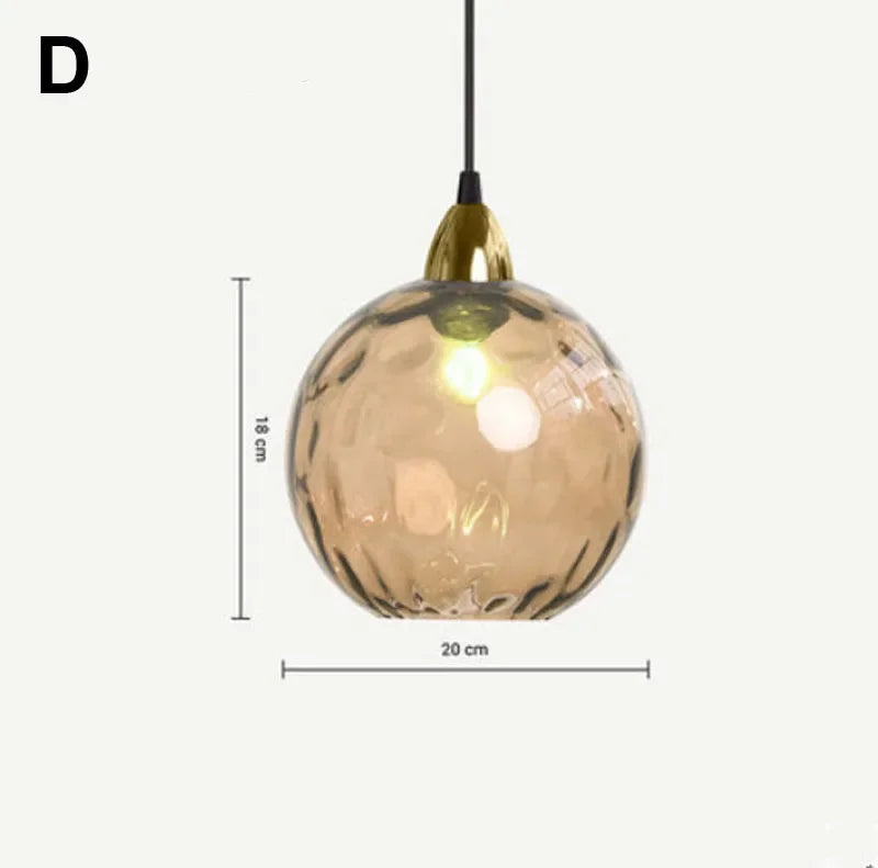 Modern Colored Glass Ball Lustre Pendant Lights Nordic Water Grain Restaurant Kitchen Hanging Light Fixture Bedroom Bedside Lamp