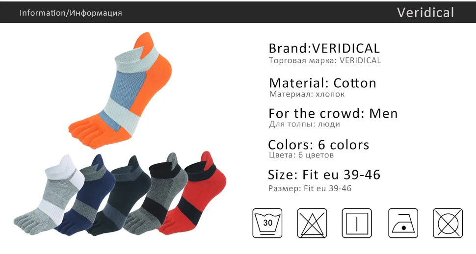 5 Pairs Five Finger Ankle Sport Socks Cotton Mens Striped Mesh Breathable Shaping Anti Friction No Show Socks With Toes EUR39-46