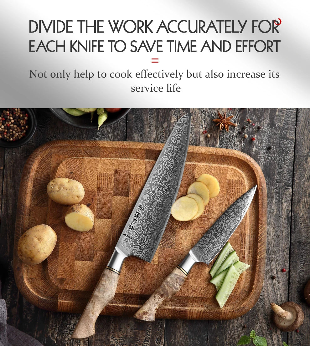 HEZHEN 1-2PC Knife Set Professional Damascus Steel Utility Chef Knife For Meat Japanese Cook Kitchen Knife