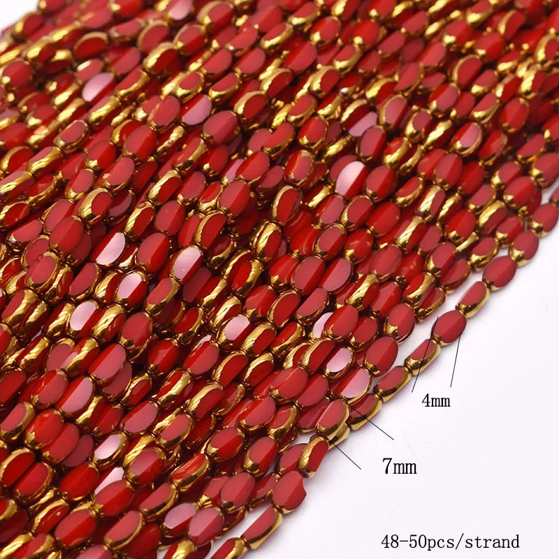 4x7mm 50pcs/lot Briolette Oval Glass Beads Plating Gold Color