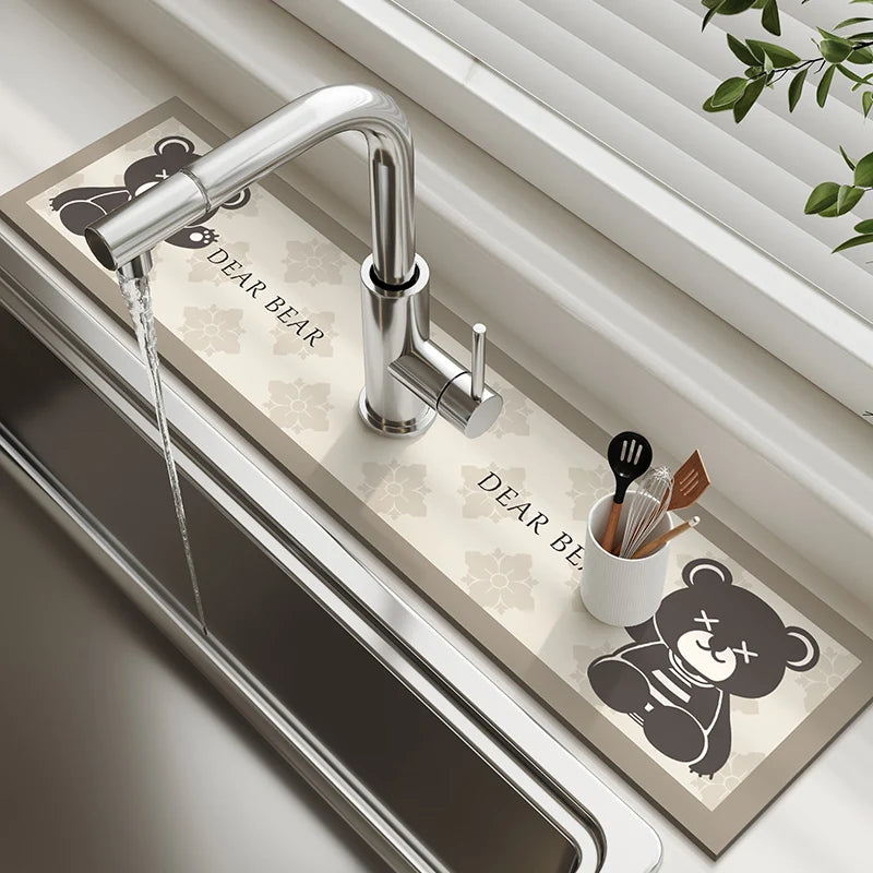 Kitchen Sink Faucet Mat Absorbent Faucet Splash Guard Drain Pad Bathroom Countertop Protector Diatomite Faucet Rug Washable