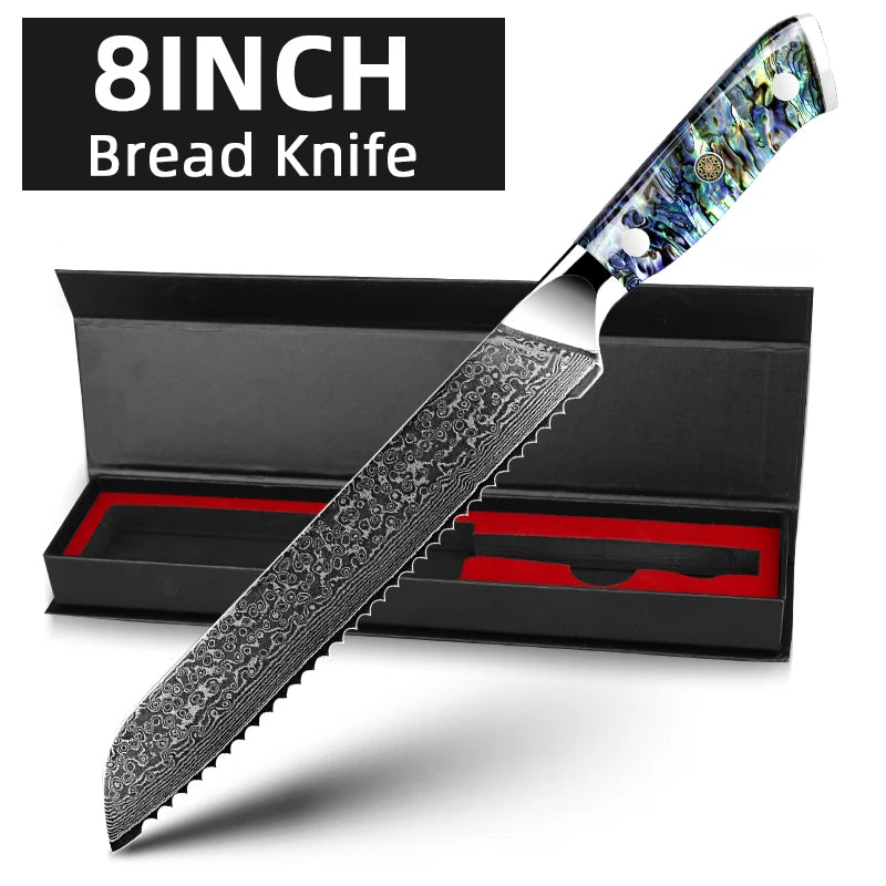 Damascus Knife Chef Knife Japanes VG10 67 Layer Steel Cleaver Paring Bread Knife Lasting Sharp Abalone Shell Handle Kitchen Gift