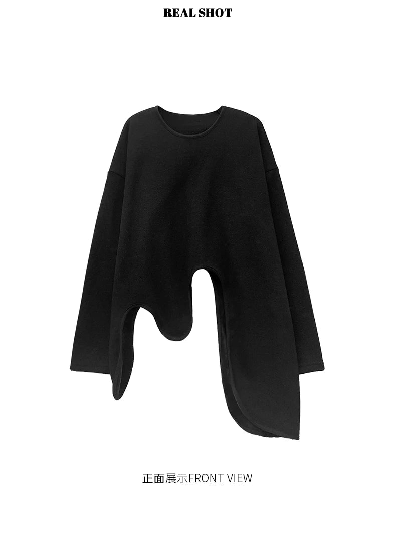 SuperAen Spring Summer 2023 New Sweatshirt Women's New Design Irregular Loose Long Sleeves Round Neck Layered Top