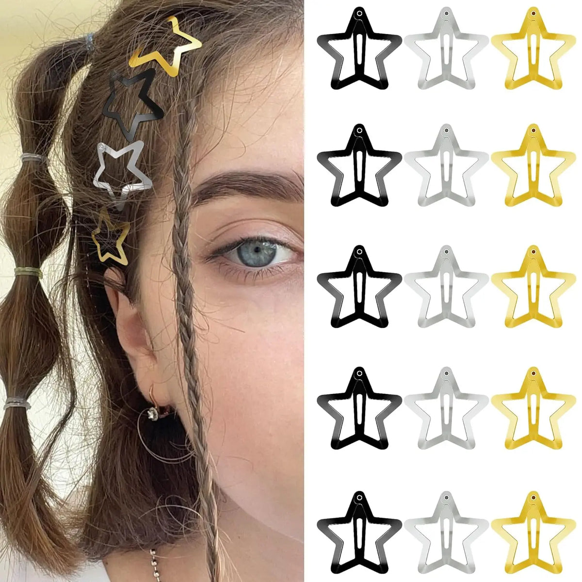 12/50pcs Star Hair Clips 2000s Y2K Snap Hair Barrettes Non Slip