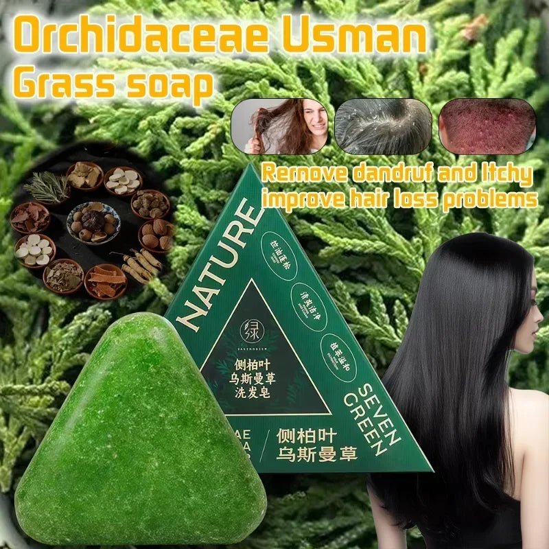 120g Seven Green Platycladi Usman Grass Handmade Shampoo Soap