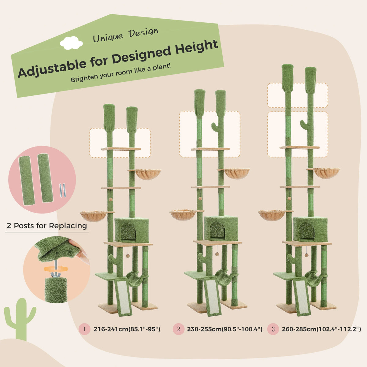 Cactus Cat Tree Floor to Ceiling Cat Tower 7
