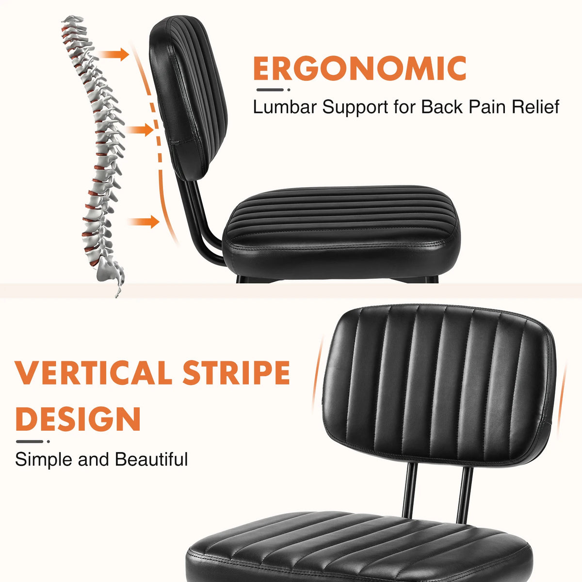JHK Dining Chairs Set of 2 Ergonomic Lumbar Support PU Leather