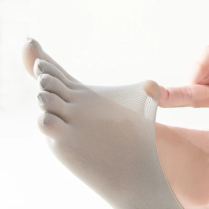 3 Pairs Men Invisible Toe Socks Thin Velvet Breathable Elastic Silicone Non-slip Five Finger Sock Comfortable Casual Slipper Sox