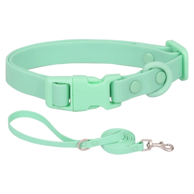 448B Waterproof Dog Collar Adjustable Length Macaron Color Pet Collar with Leash Large Dog Training Accessories