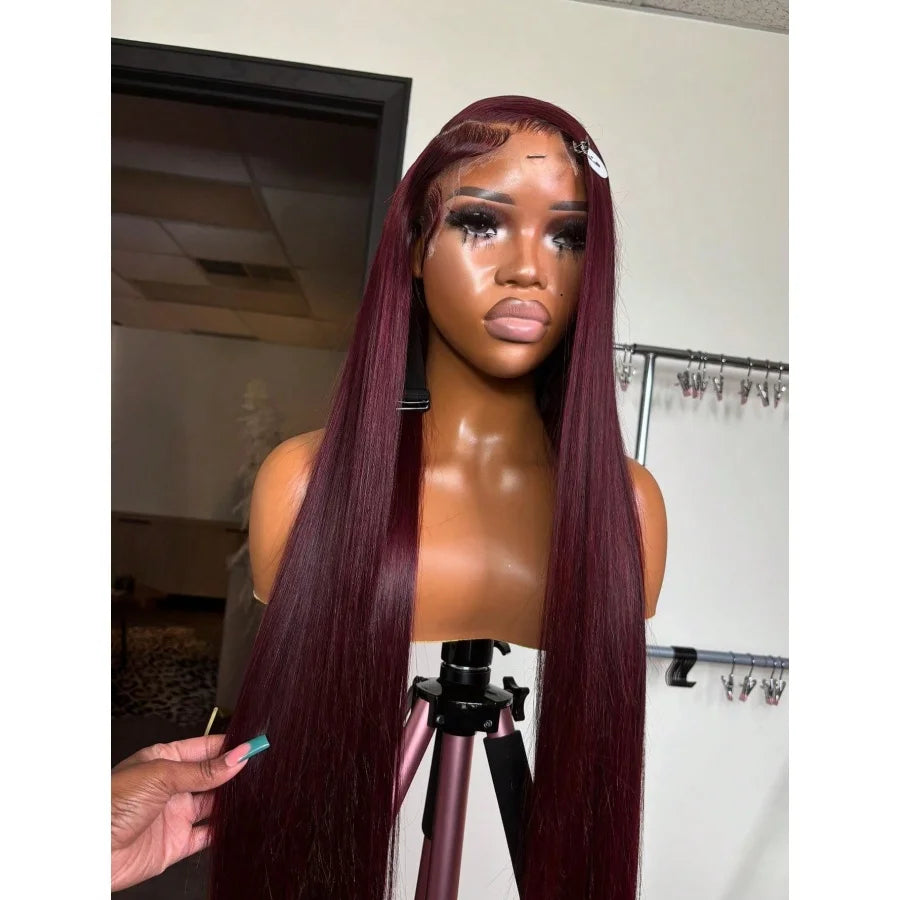 200% 99J Burgundy Lace Frontal Wig 13x4 Straight Lace