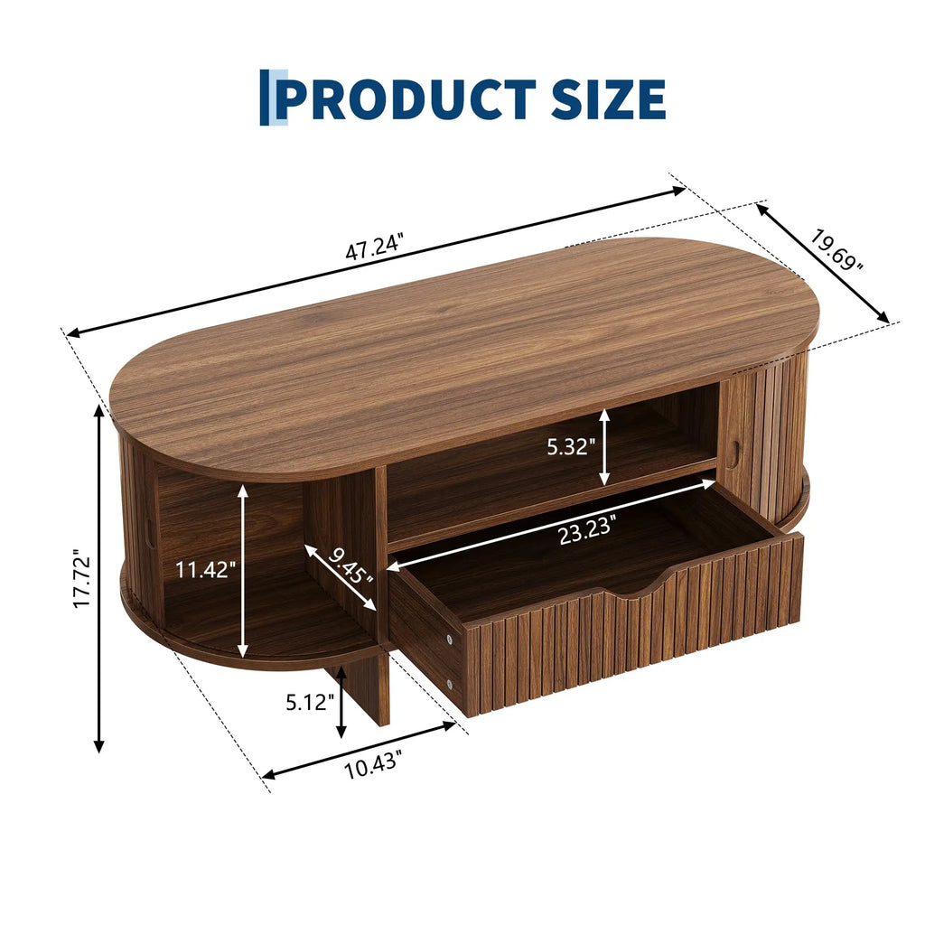 47.2in Oval Coffee Table with Storage Wood
