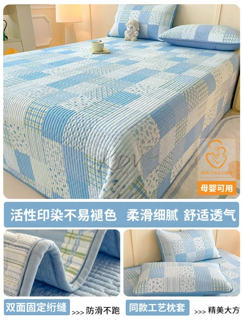 Thickened Quilted Bedspread for Single Double Bed Floral Soft Breathable Summer Quilt Machine Washable Dust-proof Bed Cover Set