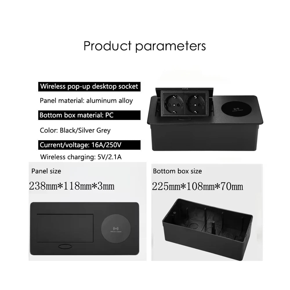 Sockets DIY Wireless Desktop UK FR EU Pop Up Hidden Table Socket With Wireless Charger USB TypeC Ports Table Sockets RJ45