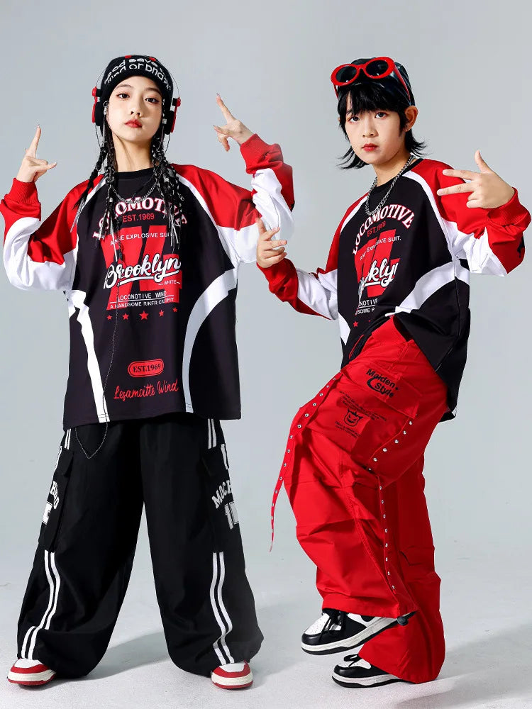 Boys Hip Hop Cool Sweatshirt Vest Cargo Pants Girls Fashion Jazz Street Dance Costume Children Clothes Set Kids K-pop Streetwear