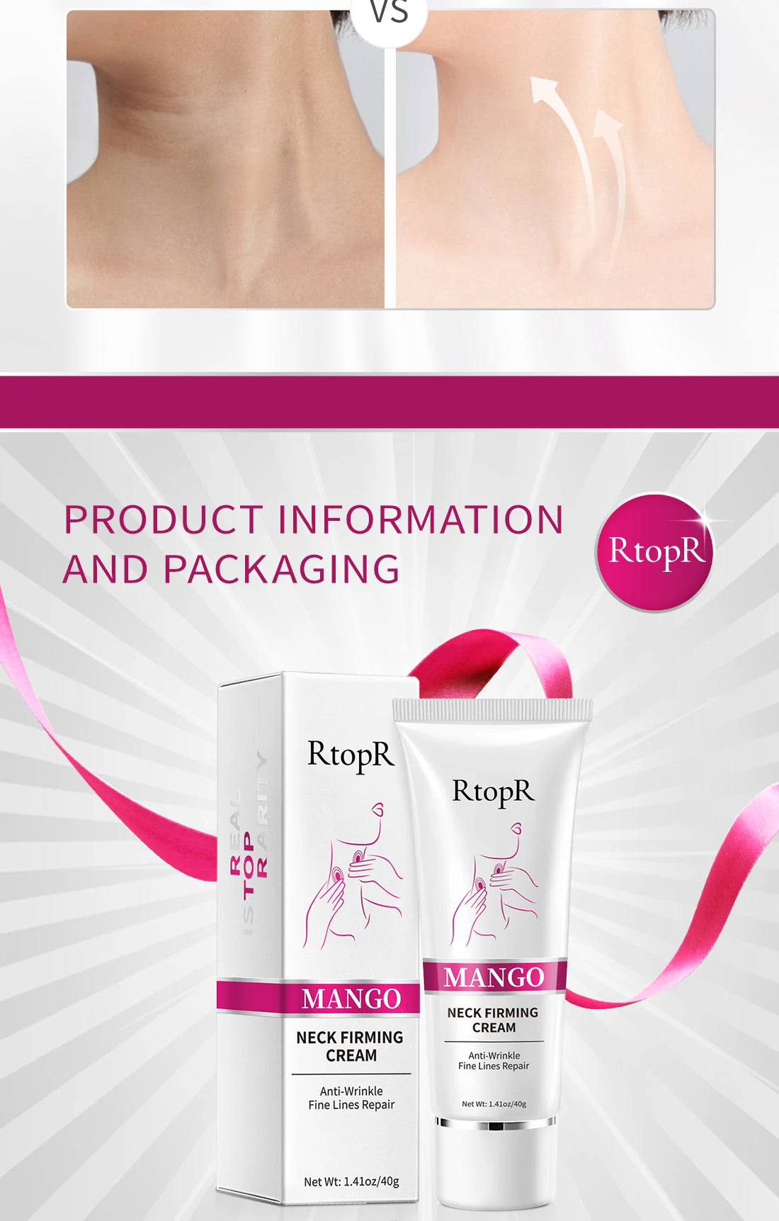 RtopR Neck Firming Wrinkle Remover Cream Rejuvenation Firming Skin Whitening Moisturizing Shape Beauty Neck Skin Care Products