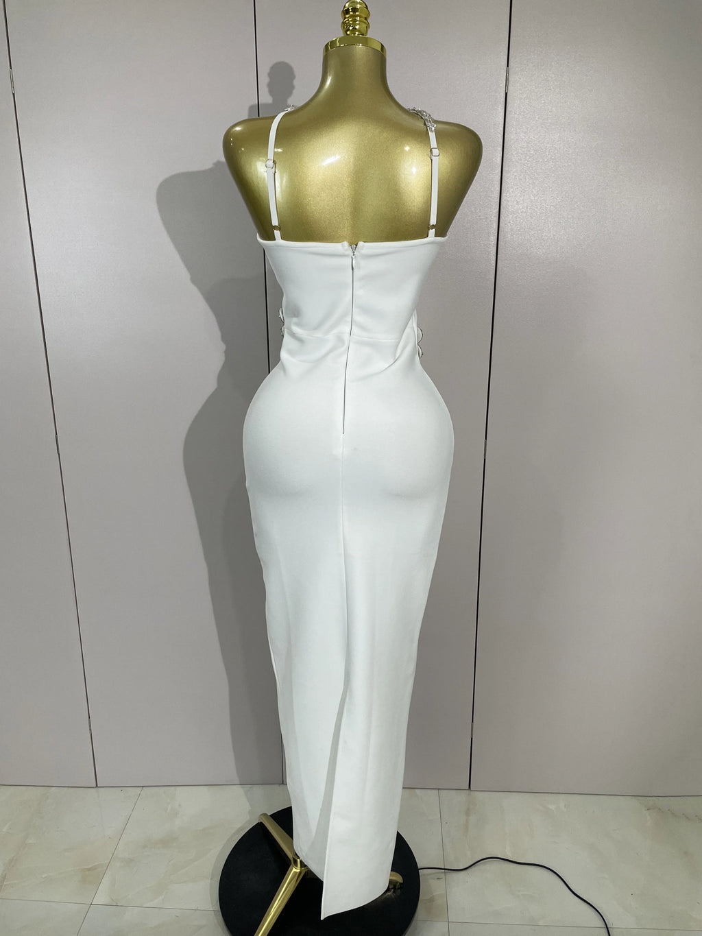 Sexy Backless Sparkly Crystal Diamonds White Bodycon Bandage Dress