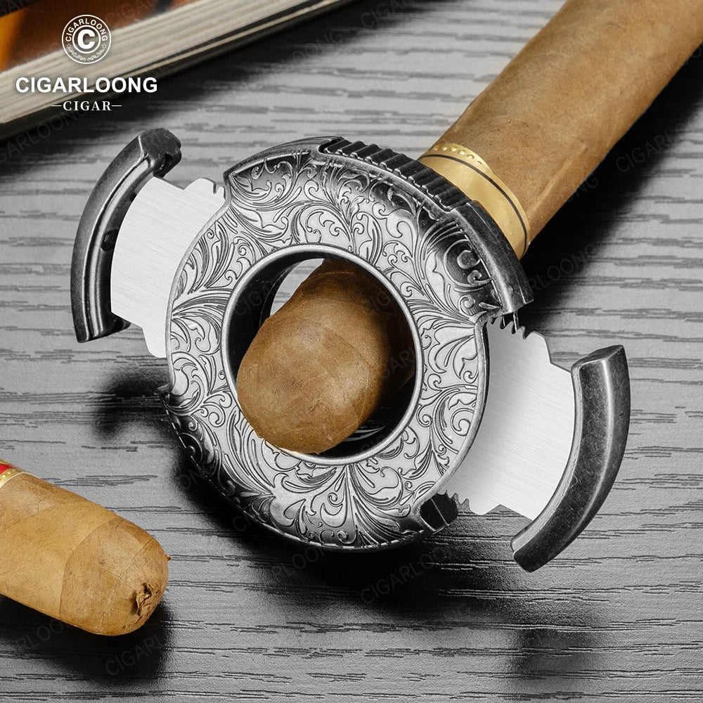CIGARLOONG Cigar Cutter Portable Round Scissors Stainless Steel Large Caliber Smooth Flat Cutter Art Gift Box Packaging CE-25FJ