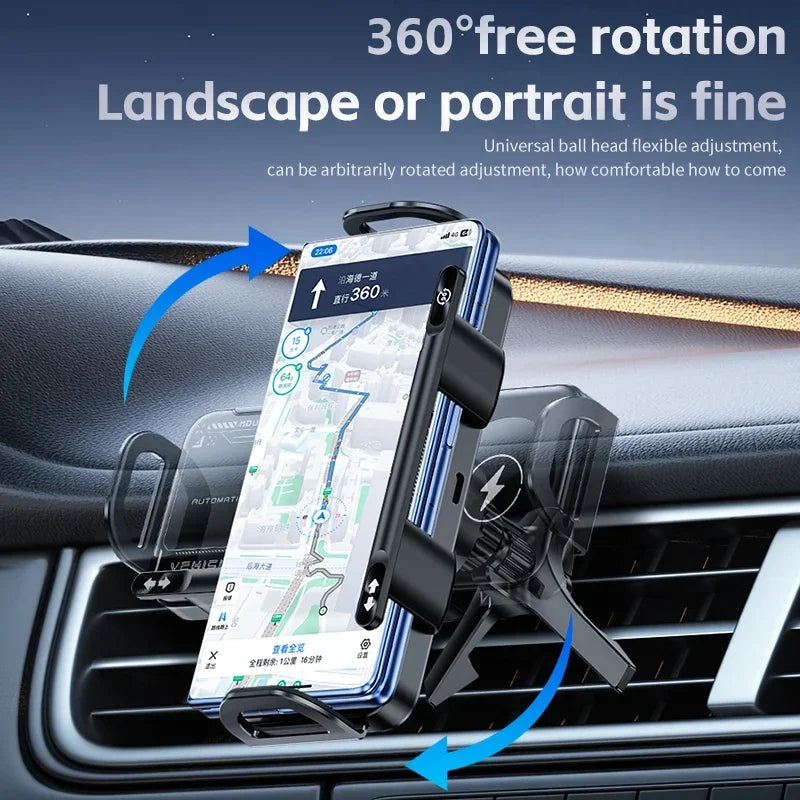 Car Wireless Charger Stand Fold Screen Fast Charging For Samsung Galaxy Z Fold 6 5 4 S24 Ultra iPhone 16 15 14 Pro Phone Holder