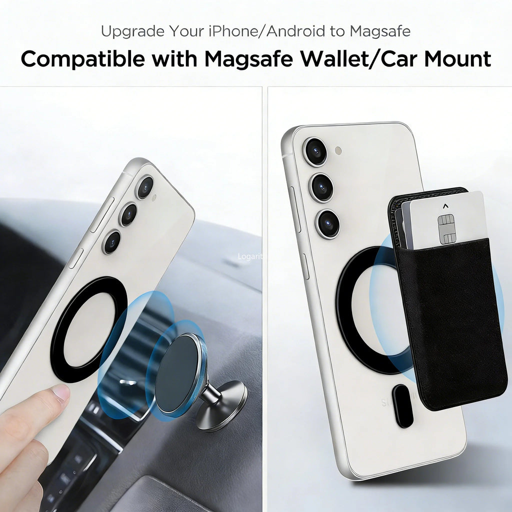 Magnetic Ring Sticker - Magsafe Compatible, Universal Adapter for iPhone 16-12 Series, Samsung Galaxy, Pixel & Phone Cases