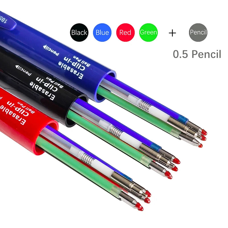 Multicolor 5 In 1 0.7mm Erasable Gel Pen Black