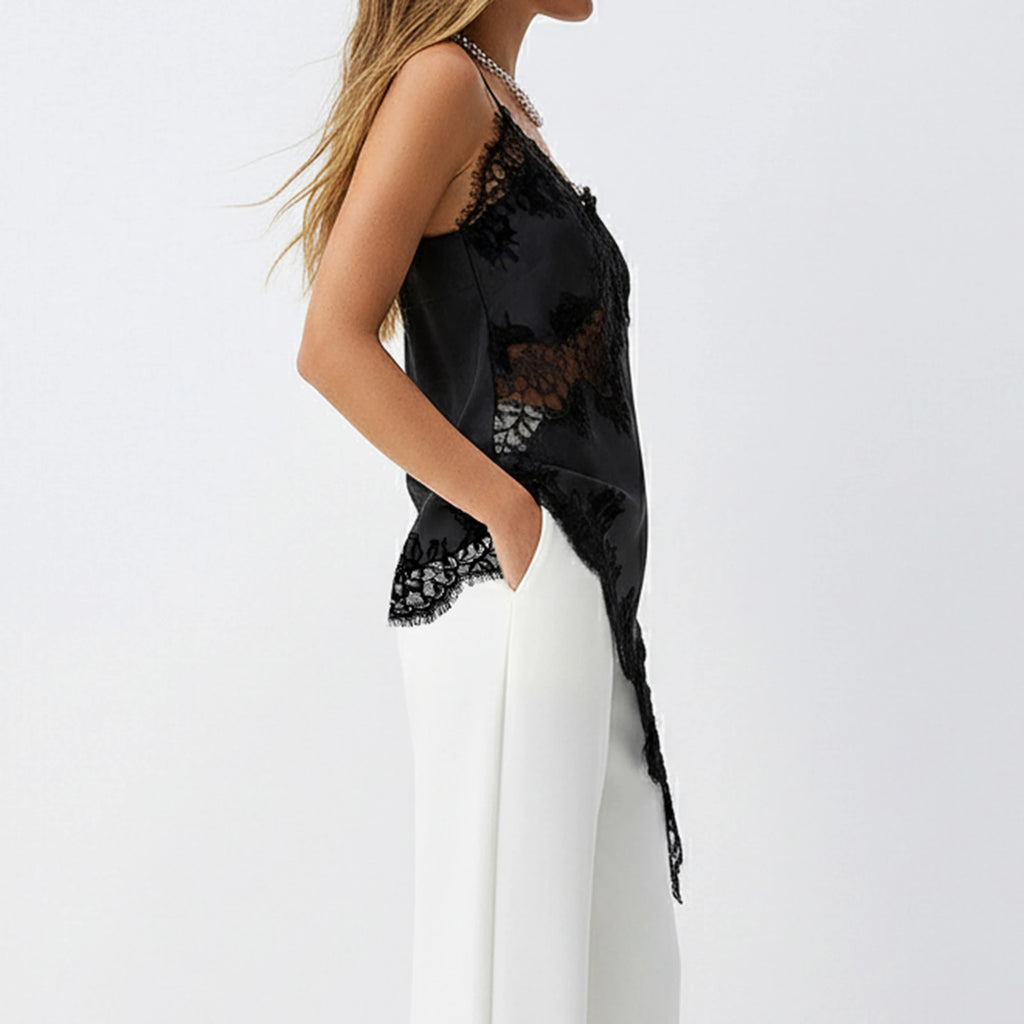 Xingqing Y2K Long Camisole Tops Women Stylish Solid Color Lace