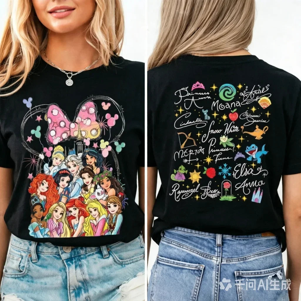 Parent-Child Princess T-Shirt Watercolor Magic Castle Print Family Matching