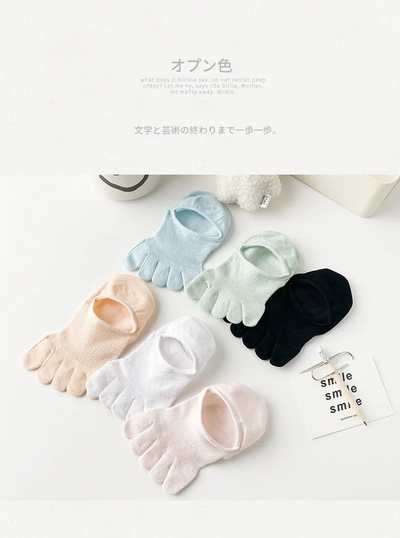 5 Pairs Summer Mesh Toe Socks Women Low Cut Toe Socks with Separate Fingers No-show Slipper Invisible Socks Five Finger