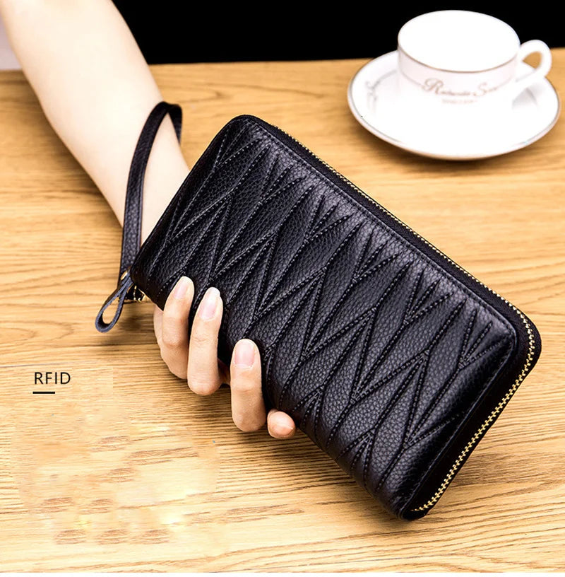 RFID Wallet for Women  Genuine Leather Female Travel Purse Zipper  Women's Wallet 36 Card Holder мини кошелек жен