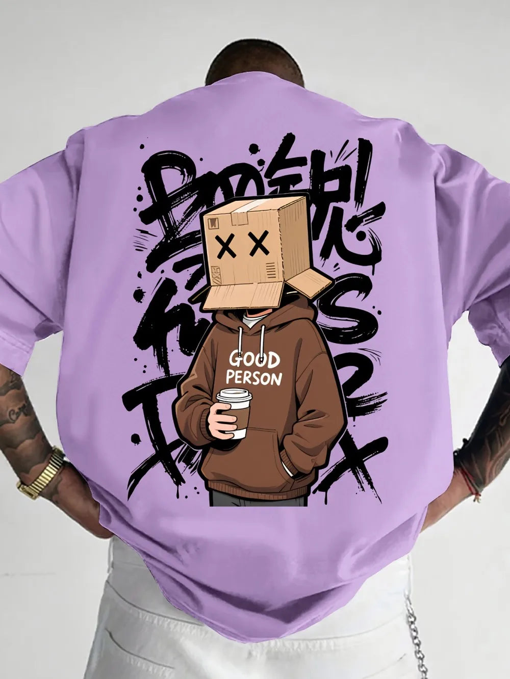 American Summer Men's Cartoon Character Letter Graffiti Print Comfortable and Breathable Round Neck T-shirt Outdoor Street Top
