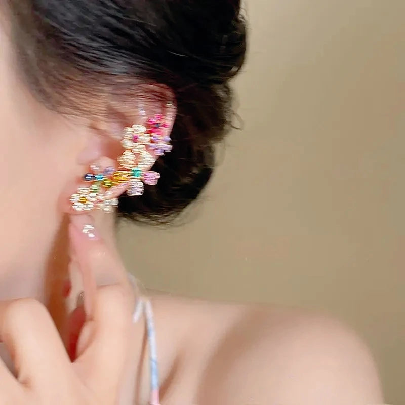 Romantic Colorful Zircon Flower Earrings For Women Girls Fashion Sweet Waterdrop Flower Earrings Exquisite Party Jewelry Gifts