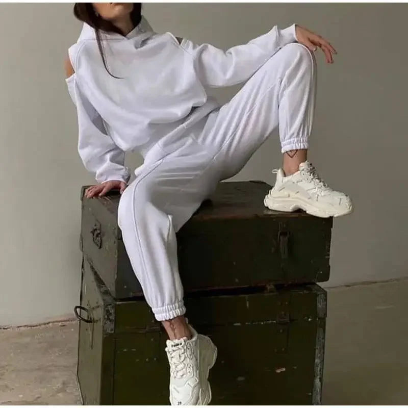 2024 Winter Two Piece Sets Women Tracksuit Oversized Suit Trouser Suits Female Sweatshirt Solid Sports Hoodie Sportswear Autumn
