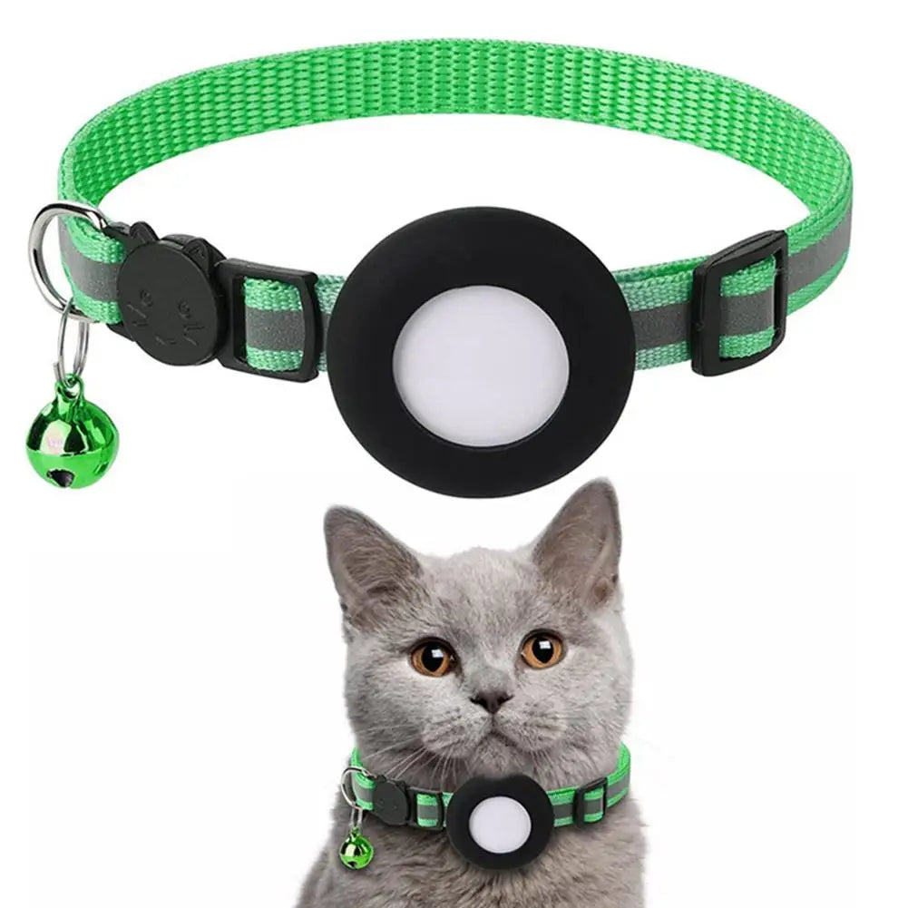 Pet Cat GPS Protective Sleeve With Bell Cute Reflective Cat Collar Address Night Tracking Cover Anti-Lost Cat Necklace