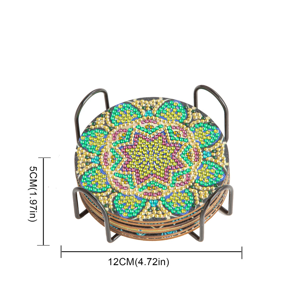 PhotoCustom 6pc/Sets Diamond Painting Coasters 5D DIY Round Diamond Mosaic Mandala Cup Coasters With Holder Kitchen Accessories