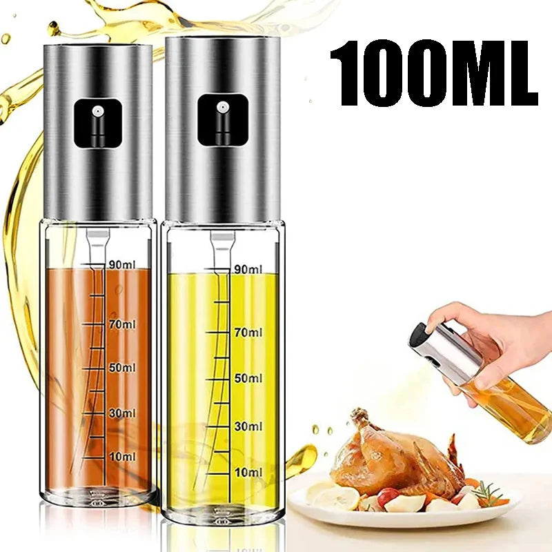 New Stainless Steel Oil Dispenser Glass Silicone Wrap Grill BBQ Sprayer Pot Gravy Boats Tools for Cooking Olive Oil Spray Bottle