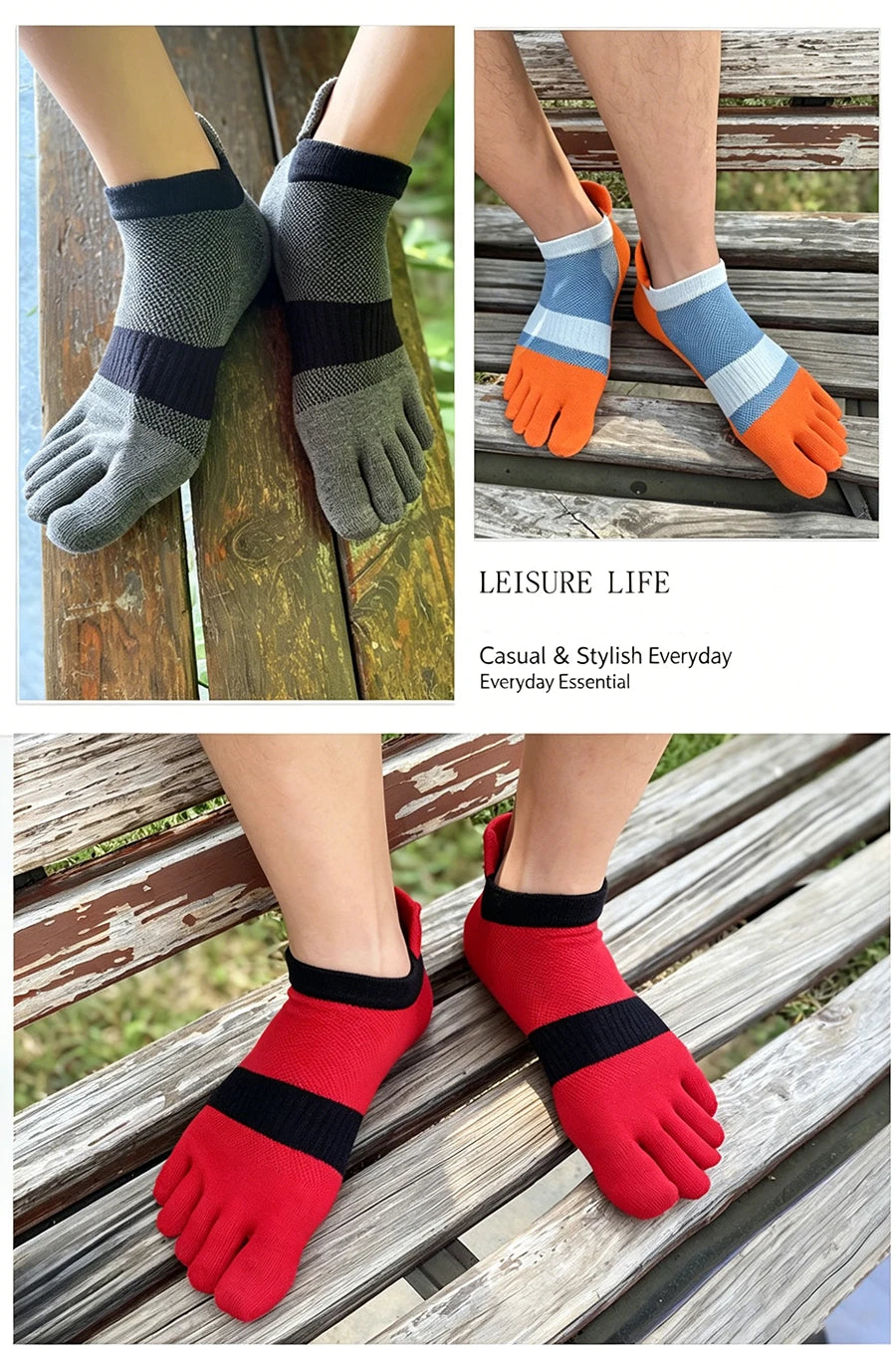 1/5 Pairs Men's Mesh Toe Socks Color Block Striped Low Cut Five Finger Running Sport Socks Breathable Anti-Bacterial Toe Socks