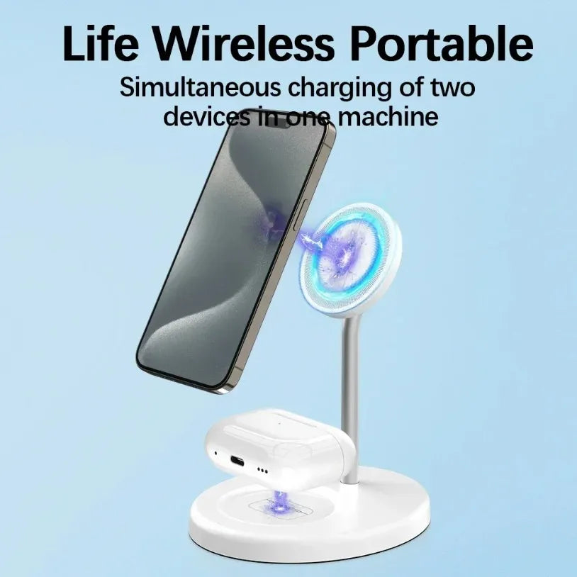 Upgraded Magnetic 2 in 1 Wireless Charger Stand For iPhone 16-12 Pro Max AirPod Pro Fast Phone Charging Station Holder