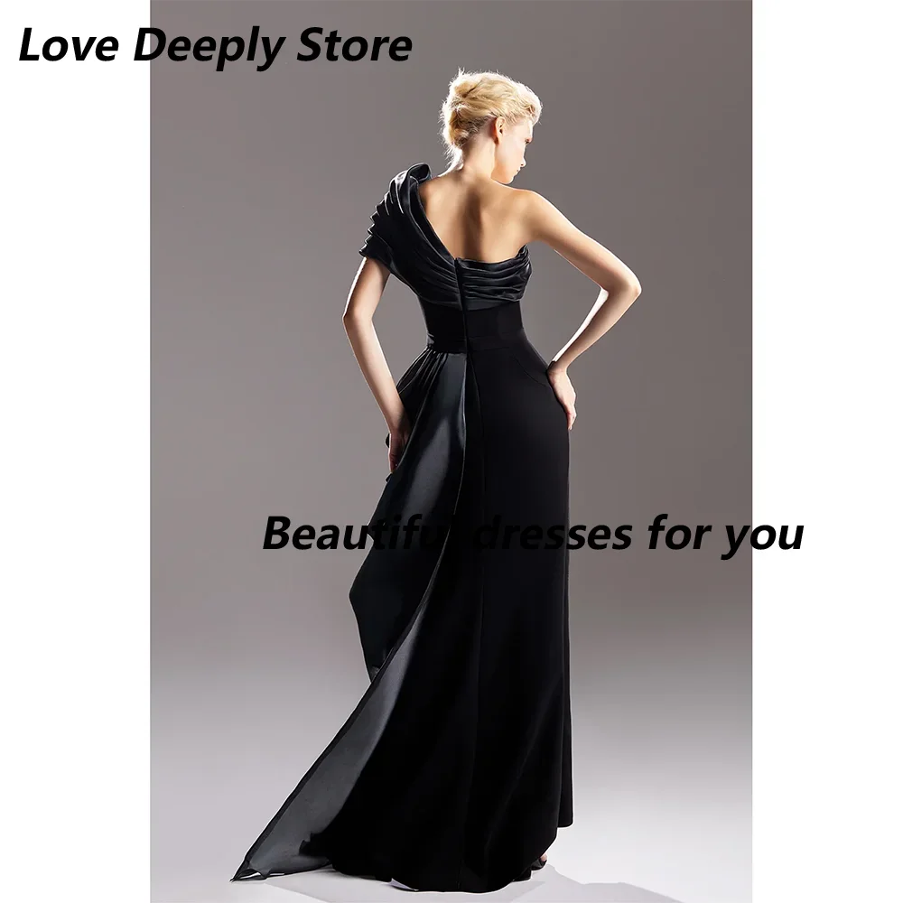 Black Evening Dress Sexy One Shoulder A Line Evening Gowns Pleated Thigh Slit Elegant Women's Formal Party Dresses Customized