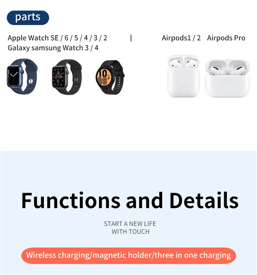 3 in 1 Wireless Charger Stand Fast Charging Dock Station for iPhone 17-12 X XR 8 Apple Watch 6 7 8 iWatch Airpods Pro