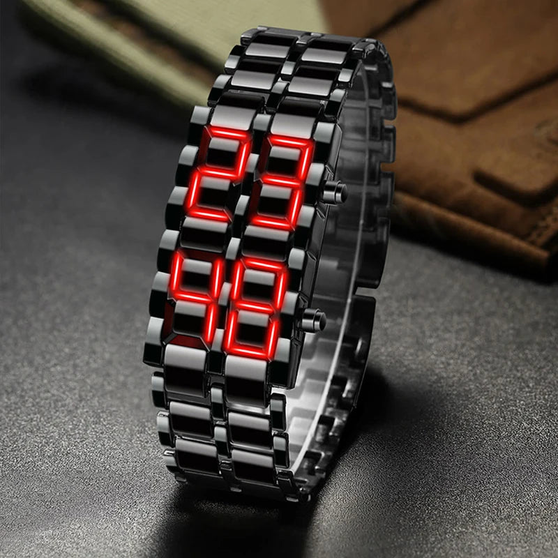 Fashion Mens Digital Lava Wrist Watch Men Black Full Metal Red