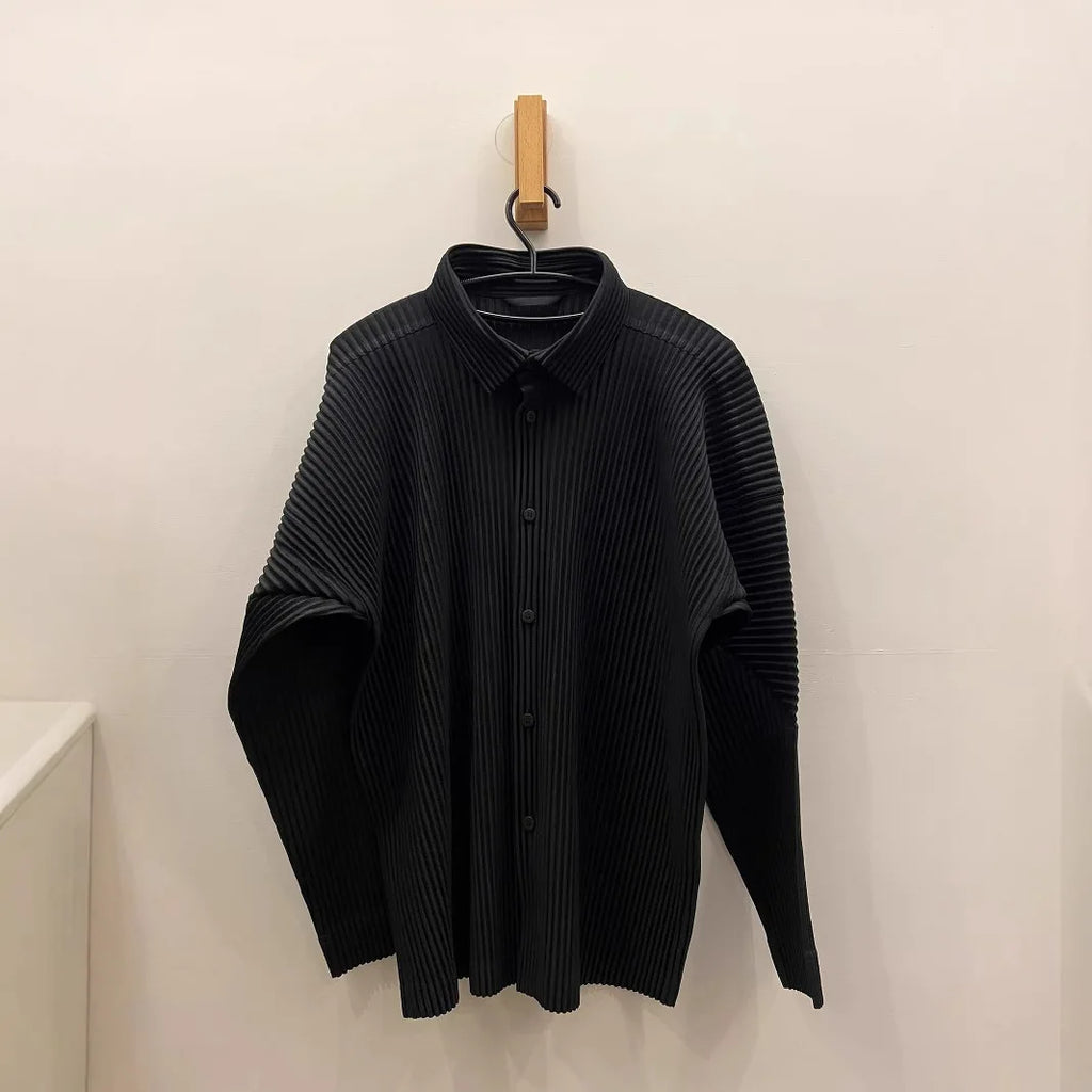 Miyake Men's Pleated Jacket Long Sleeve Standing Collar Fold Jacket Coat High Collar Zip Sweatshirt 2025 Spring Summer New Tops
