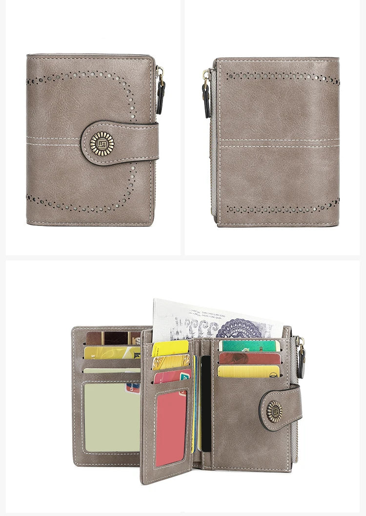 RFID Anti-Theft Retro Wallet for Women, Multi-Card Zipper, Zipper Buckle, Fashion Coin Wallet, Multi-functional Short Wallet