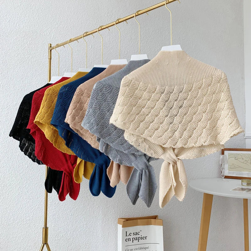 Winter Warmer Solid Color Blouse Cover Shoulder Korean Cape Fake Collars Knotted Scarf Thick Muffler Women Knitted Shawl Scarf
