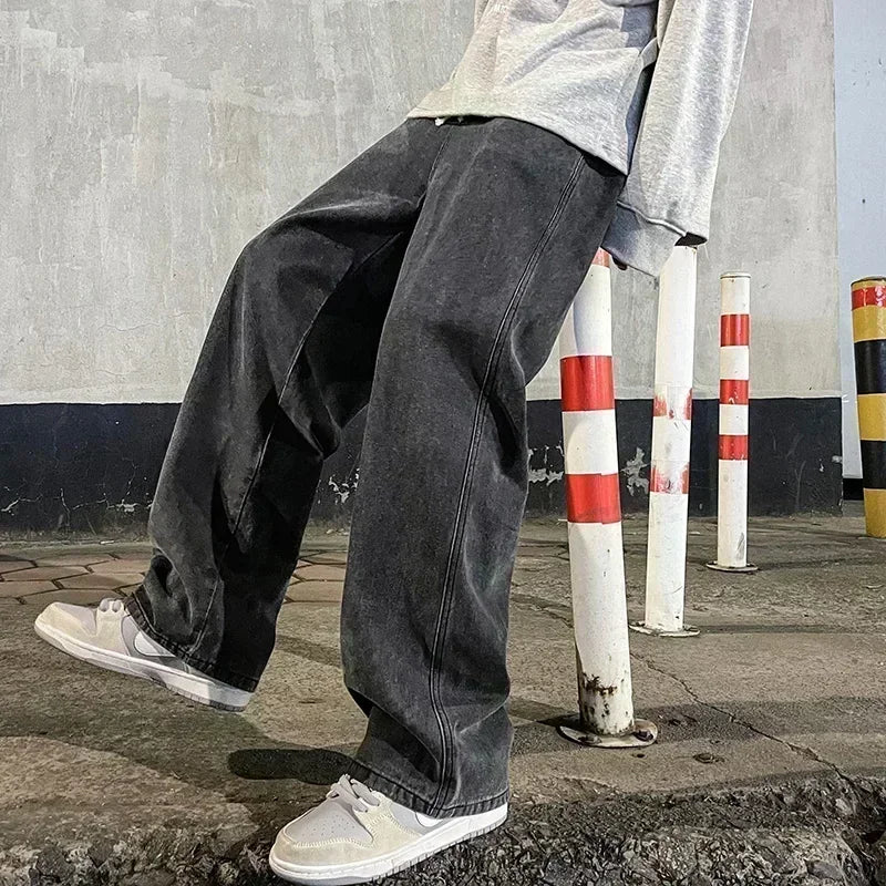 Men's Korean-Style Loose Wide-Leg Jeans