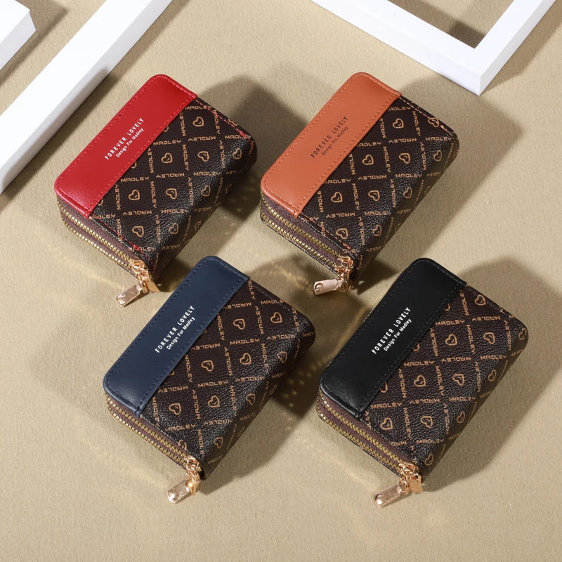 RFID Protection Mini Wallet - Chic Faux Leather with Double Zipper, Multiple Card Slots & Slip Pocket, Compact Classic Clutch