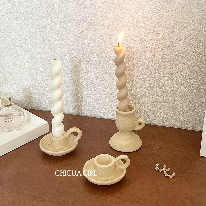 Ceramic Candle Holder Retro Plain Ceramic Aromatherapy Candlestick Photo Props Nordic Home Decoration Ornament