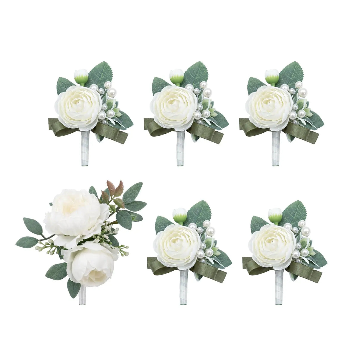 White Peony Boutonniere Set for Men