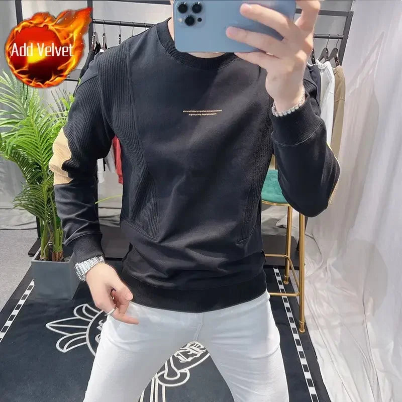 Slim Fit Black Hoodieless Sweatshirt for Men Round Neck Pullover White Male Clothes Crewneck Emo High Quality S Luxury Cheap Top