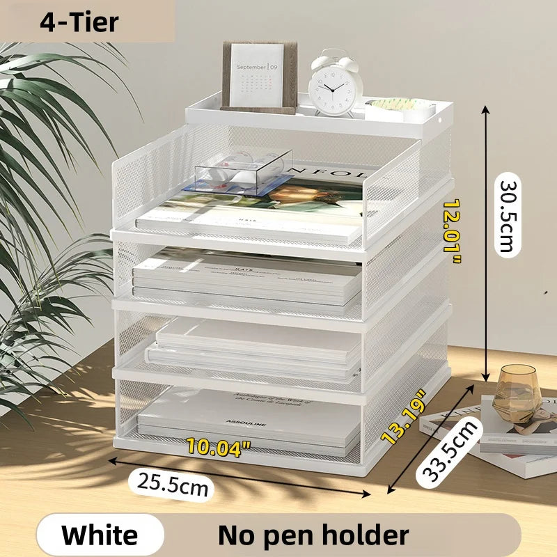 Metal Mesh Desk Organizer Box Office A4 Paper Organizer Document File Letter Book Pen Brochure Filling Tray Rack Shelf Carrier