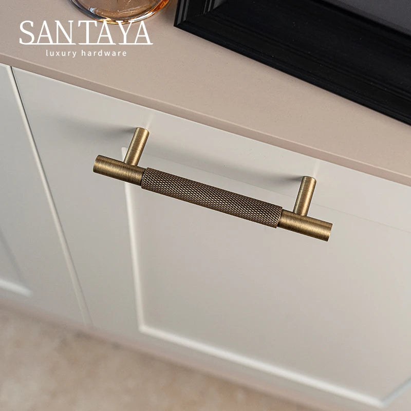 Santaya Brass Diamond-cut Cross Knurl Pattern Antique Kitchen Cabinet