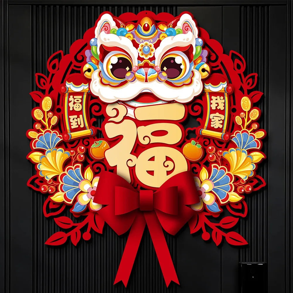 Chinese 2026 Horse Year Door Sticker Nonwovens Traditional Fu Character Sticker Blessing Cartoon New Year Wall Sticker